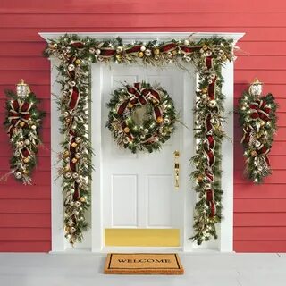 and Champange Christmas Door or Wall Pine Wreath with Red LE