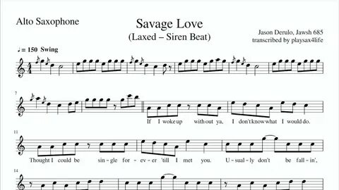 "Savage Love" - Jawsh 685 x Jason Derulo Alto Sax Cover Shee