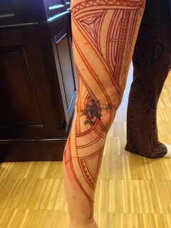 Stars Polynesian leg tattoo/cover up 6hours in total Higgins