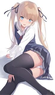 Safebooru - 1girl black legwear blonde hair blue eyes blush 