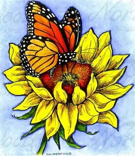 Monarch On Sunflower Blossom on www.addictedtorubberstamps.c