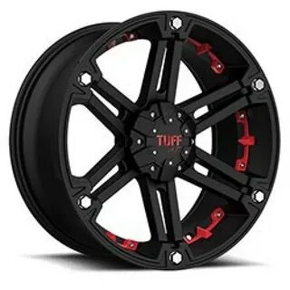 Брендовые литые диски Tuff Tuff T01 FLAT BLACK W/ RED INSERT