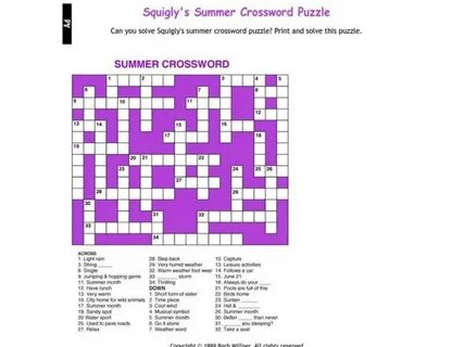 Summer Crossword Worksheet for 3rd - 4th Grade Lesson Planet
