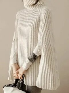 Cowl neck striped cape sleeve half sleeve pullover - S / Bei