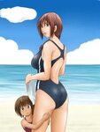 Safebooru - age difference ass beach braid breasts brown eye