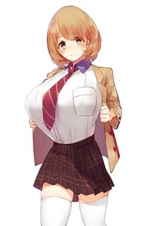 Safebooru - 1girl breasts brown eyes brown hair hair ornamen