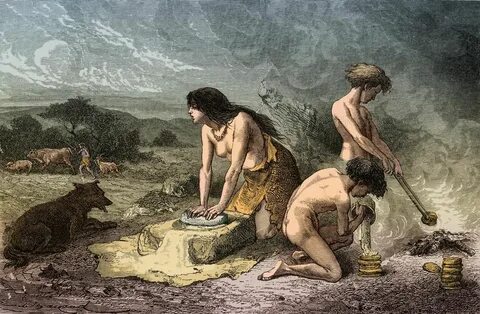 Science Source - Prehistoric Man, Stone Age Hand-Grinding Pr