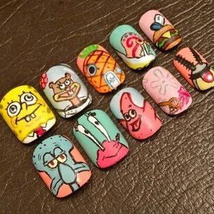 spongebob mix nailart - Nail Art Gallery