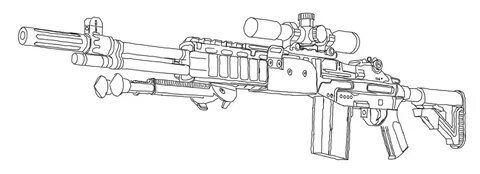 Drawn rifle sketch - Pencil and in color drawn rifle sketch 