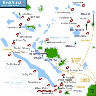 карты : Карта мест для дайвинга в Лагуне Маманука, Фиджи (ан