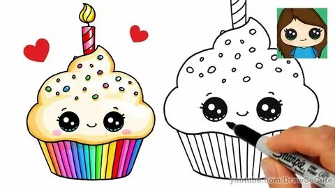 How to Draw a Birthday Cupcake Easy Easy Cartoon Drawings, Easy Drawings Fo...