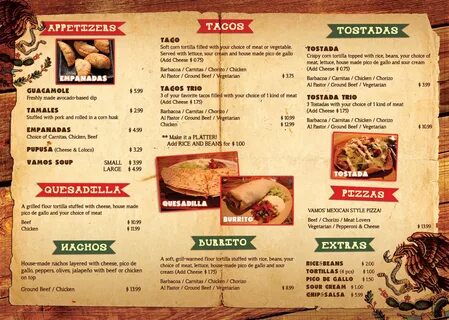 Menu at Vamos Tacos restaurant, Winnipeg