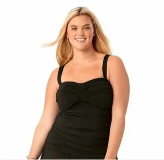 Anne Cole Womens Tankini Top Plus Size 20W Black Bandeau Twi