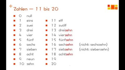 Deutsch lernen - die Zahlen von 0 bis 20 - YouTube