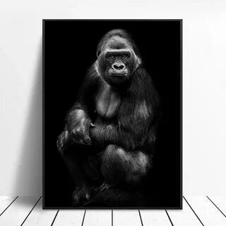 Black and white Gorilla Elephant Art Canvas Poster Home Deco