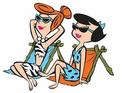 Wilma Flinstones and Betty Rubble at the Beach Vintage carto