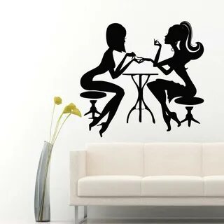 Salon Girls Silhouette On The Table Funny Wall Stickers Home