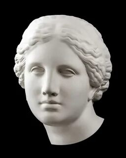 Gypsum Copy of Ancient Statue Venus Head on Black Background