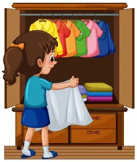 Girl putting away clothes in closet 374098 Vector Art at Vec