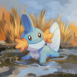 Mudkip relaxes in the marshlands after romping around in the