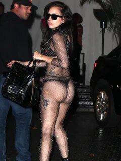 Lady Gaga Show All She Go In See-Through Studded Bodysuit - 