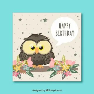 Free Vector Owl card with floral decoration Happy birthday o