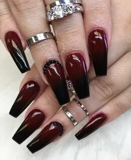 Red and Black Ombre nails for Halloween Coffin nails ombre, 