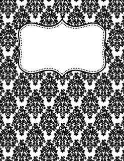 Free printable black and white damask binder cover template.