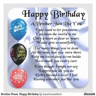 Brother Poem Happy Birthday Square Sticker Zazzle.com Birthd