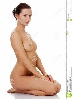 Naked Woman Sitting on the Floor. Stock Image - Image of kne