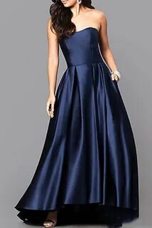 Betsy and Adam Navy Strapless Hi-Low Ball Gown A18224 Poshar