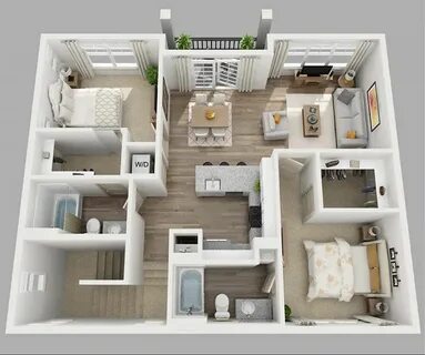 20 Designs Ideas for 3D Apartment or One-Storey Three Bedroo
