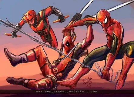 Red Team Marvel fan art, Deadpool and spiderman, Red team