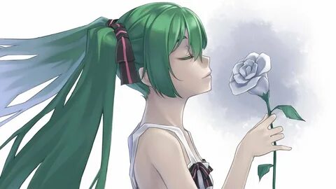 flowers green hair hatsune miku jpeg artifacts kasei (xyz) r