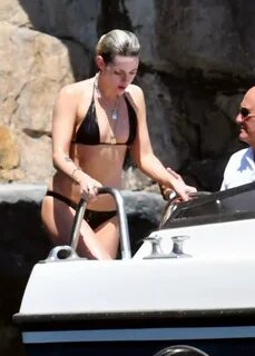Kristen Stewart in Black Bikini on a yacht in Amalfi Coast G