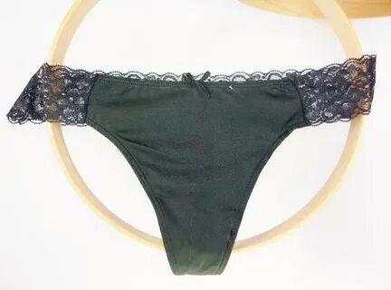 Lace Thong Vintage Panties Lace Side Cotton Crotch Black Ets