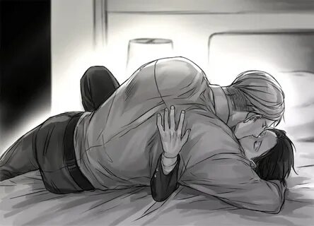 Safebooru - 2boys bed closed eyes erwin smith hug kiss levi 