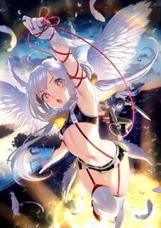 Safebooru - 1girl angel wings arm up armpits breasts feather