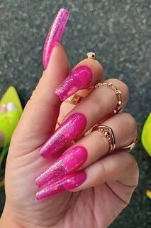 Hot Pink Nails with Glitter Pink nail designs, Bridesmaid na