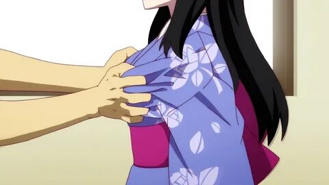 Monogatari boob grab