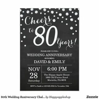 80th Wedding Anniversary Chalkboard Black Silver Invitation 