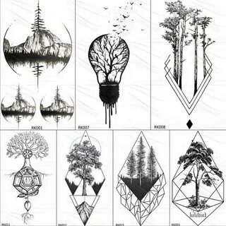 OMMGO Bulb Pine Tree Geometric Temporary Tattoos Sticker Dia