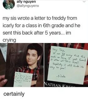 Ally Nguyen My Sis Wrote a Letter to Freddy From Icarly for 