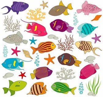 морские картинки, море, якорь, маяк, кит, рыбы Colorful fish