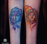Sun and moon Matching best friend tattoos, Friend tattoos, F