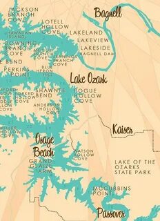 Lake of the Ozarks, MO Map Print *with mile markers* Lake oz
