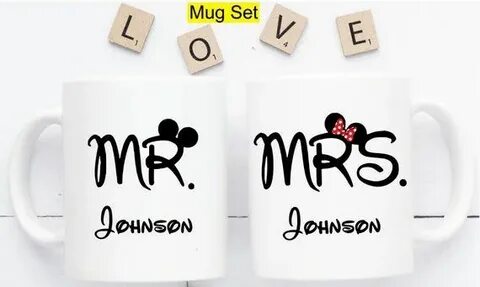 Mr Mrs Mickey Minnie Mug Set, Disney Wedding Mugs, Disney Co
