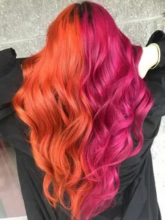 Split orange and pink hair 🧡 💗 #hair #hairdye #splithair #or