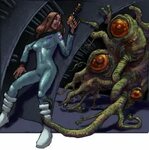 Girl vs. Space Monster Space girl, Sci fi art, Monster
