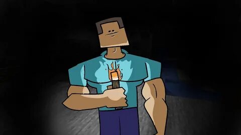 a picture of buff minecraft steve in a cave while disc 13 pl